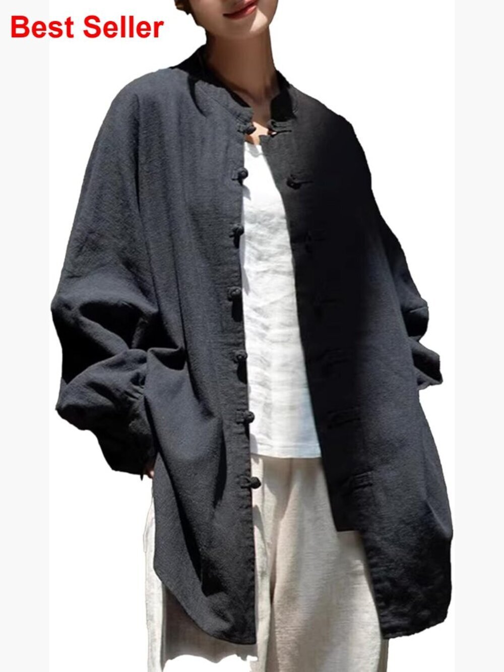 Cotton Linen Shirt Button Jacket Long Sleeve Blouse Oversized Top